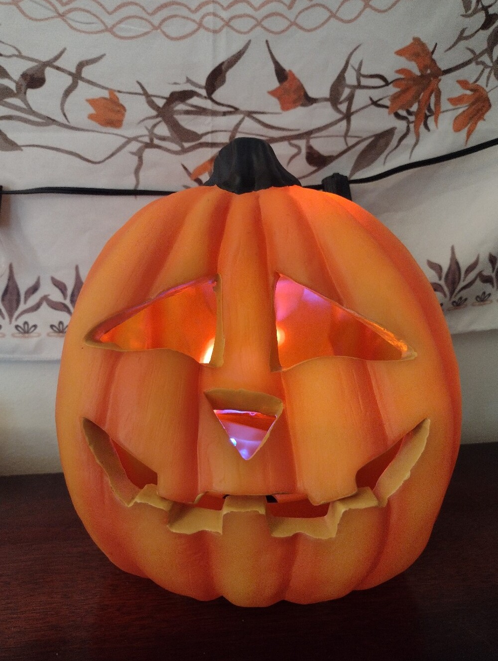 Vtg Blowmold Pumpkin With Fake Flame Detailing